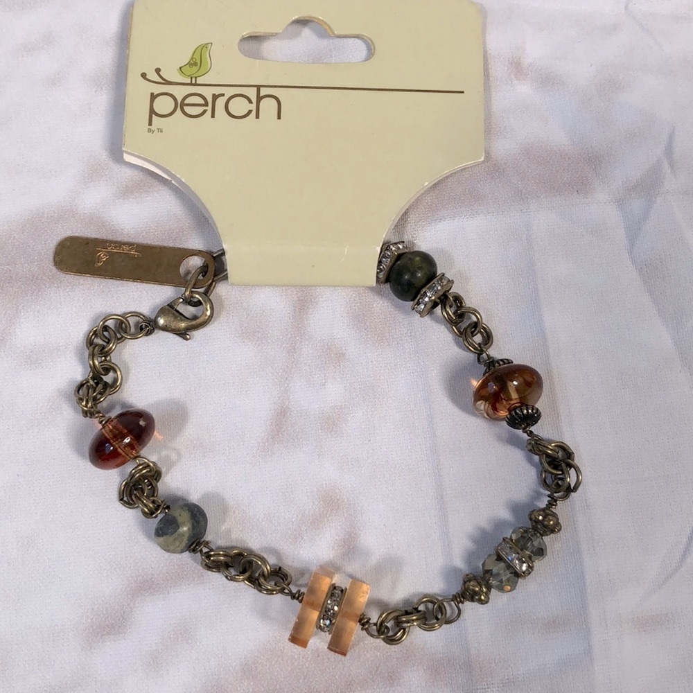 Perch beaded gold tone bracelet New NWT